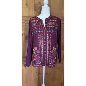 NWT Savanna Jane Embroidered Peasant Blouse Sz S Bohemian Long‎ Sleeve Aztec